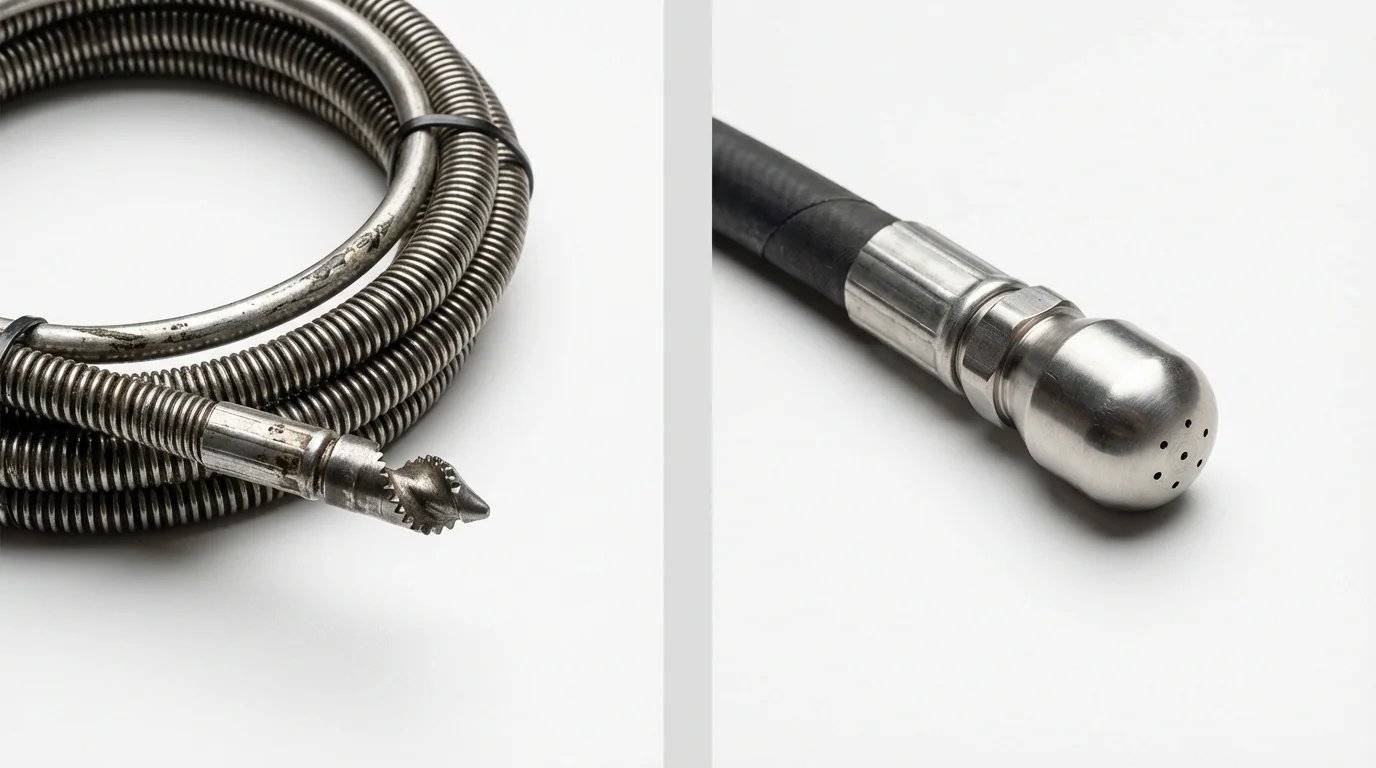 Drain snake cable and hydro jetting nozzle used for drain cleaning in Oxon Hill, MD