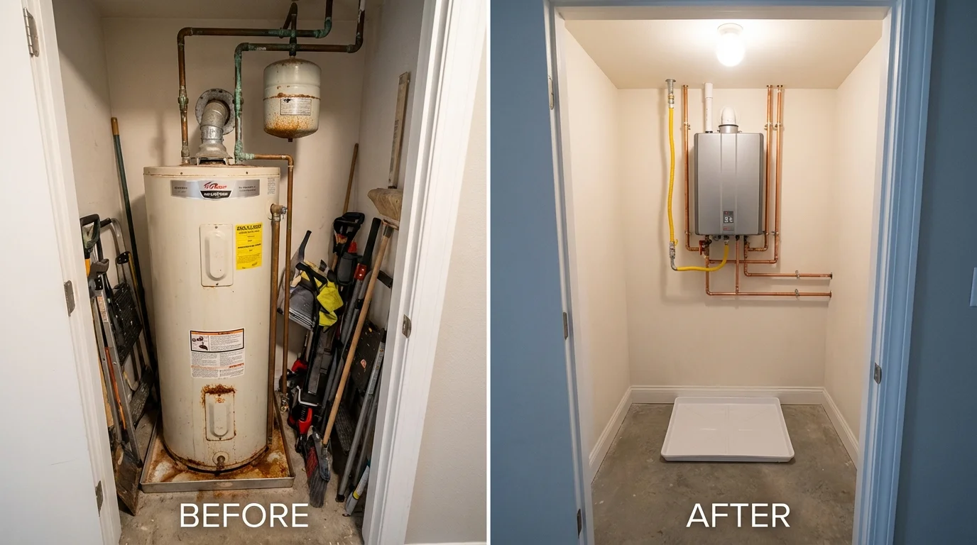 Tank water heater versus wall-mounted tankless unit comparison for Oxon Hill, MD homeowners