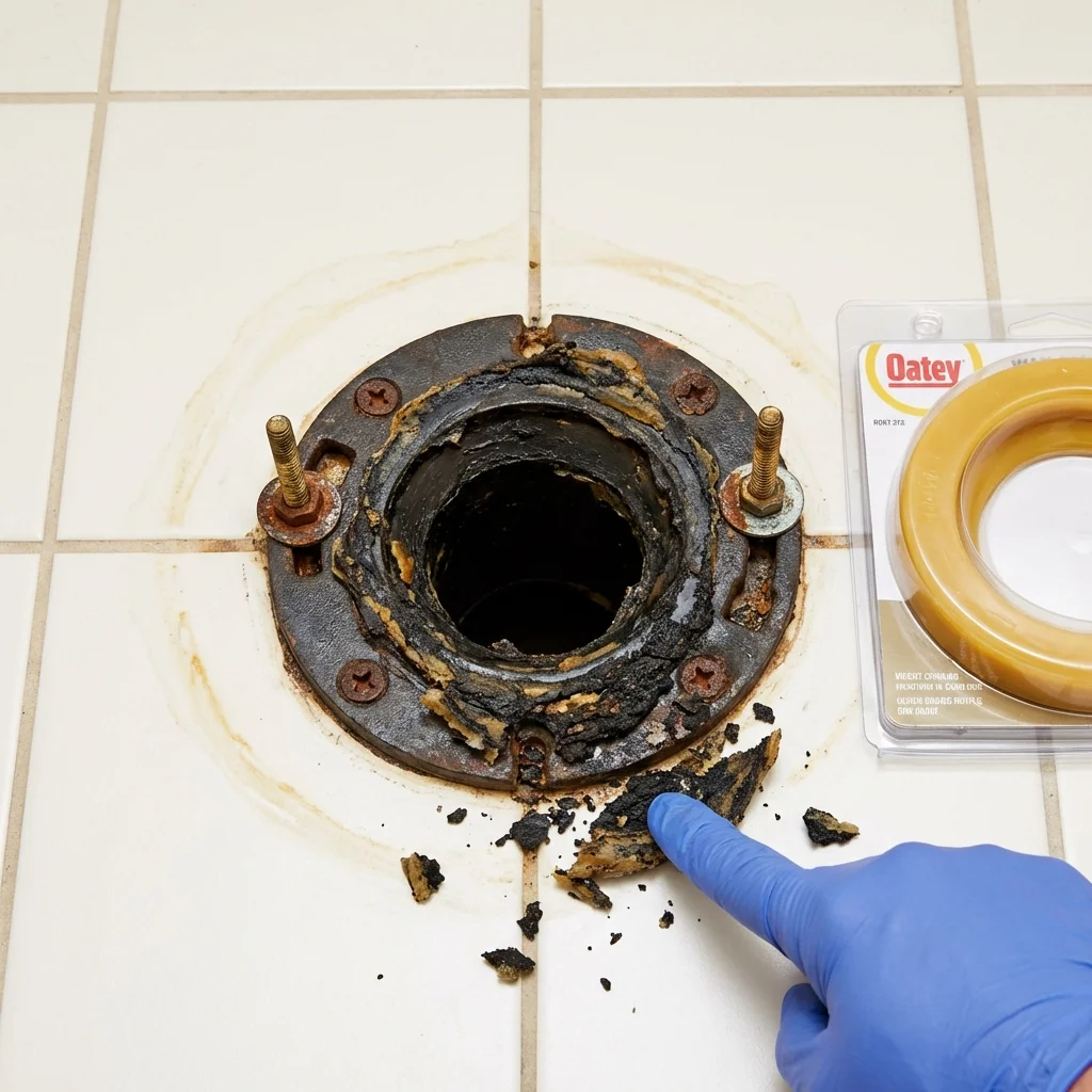 Failed wax ring showing water seepage at the base of a toilet in a Oxon Hill, MD home