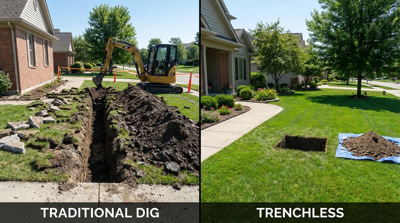 Trenchless sewer repair with minimal yard damage versus traditional excavation in Oxon Hill, MD